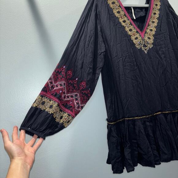 Free People Wild One Black Embroidered Boho Tunic Dress | Size Small - Picture 11 of 15